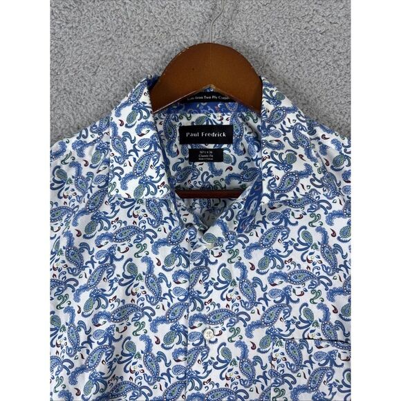 Paul Fredrick Shirt Men Large 16.5 x 36 Geometric Button Long Sleeve Flip Cuff - Picture 2 of 9